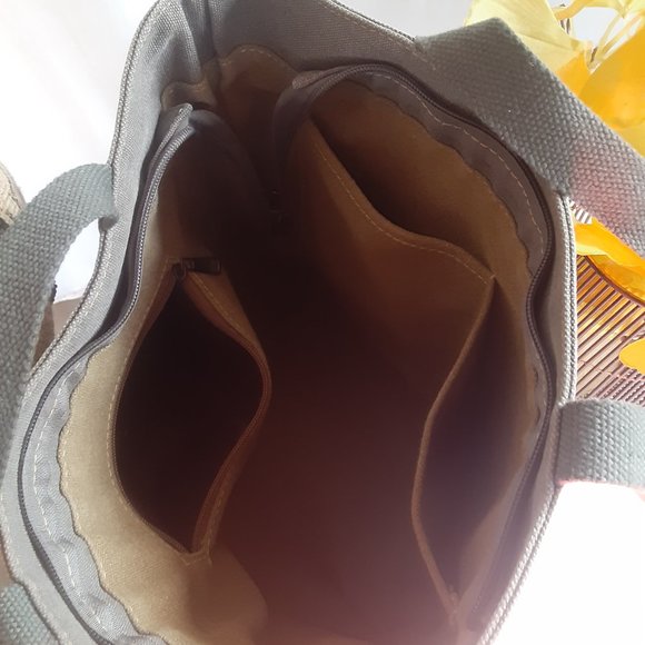 Eco-Made Vegan Canvas & Denim Zippered Medium Tote - Picture 4 of 10